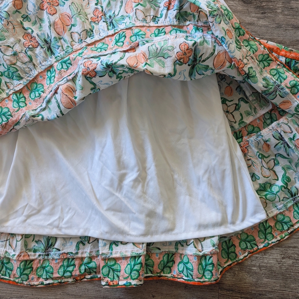 Japna - Sundress Mini Fit and Flare Deep-V off-White, Green, Orange Small - Picture 11 of 12